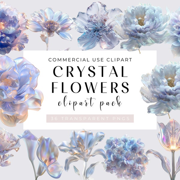 Watercolor Crystal flower - 36 Cliparts (high resolution, commercial use, floral, nature, wedding flower, png, watercolor, bundle)