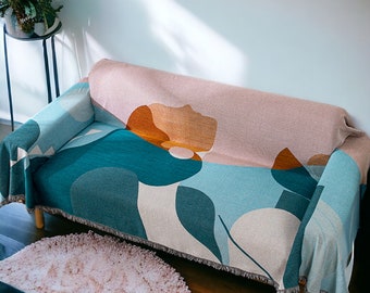 Matisse Sofa Throw Blanket | Geometric Retro Face Art | Boho Throw Blanket | Vintage Throw Blanket | Modern Girly Sofa Blanket
