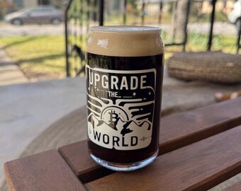 Bitcoin 'Upgrade the World' Can-Shaped Glass - Crypto Drinking Tumbler