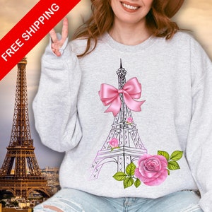 Paris Sweatshirt, Eiffel Tower Pink Bow Collection, Flirty Travel Gear, Coquette Style, French Fashion, Cozy Gift for Travelers Paris Lovers