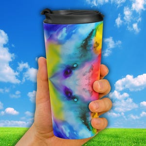 Colorful Travel Tumbler with Lid for Coffee Lovers, Leak Resistant Artistic 15oz Stainless Steel Mug Gift for Commuters and TrendyTraveler