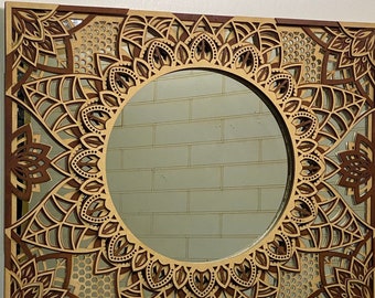 Revitalize Your Space with Timeless Elegance: Exquisite Handcrafted Wooden Mandala Reflections Crafted with Artisanal Ingenuity