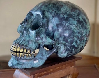 Large Brass Skull Sculpture Gothic Decor Dark Academia Art Skull Statue Statement Home Decor Collector Piece