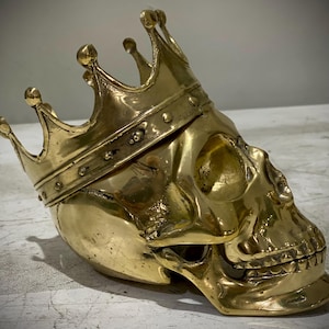 Luxury Royal Bronze Skull Sculpture Handmade in Bali Exclusive Regal Crown Art Collector Decor Statement Piece Gothic Gift