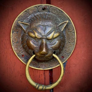 Brass Cat Door Knocker Antique Front Door Hardware Gothic Victorian Animal Entry Decor
