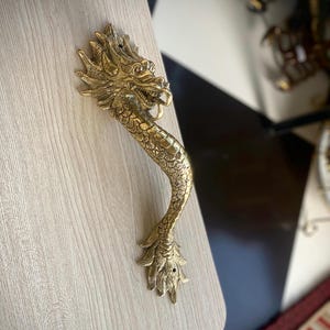 Solid Brass Dragon Door Pull Gold Front Door Handle Fantasy Home Decor Handmade Java Island Sculpture Unique Gift for Housewarming Gothic