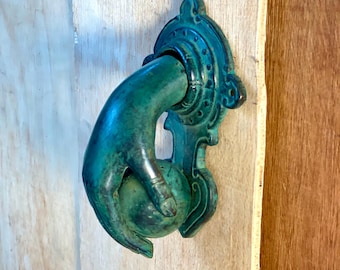 vintage brass door knocker hand shape antique victorian hand door hardware heavy cast java island ornate pull door decor handmade unique