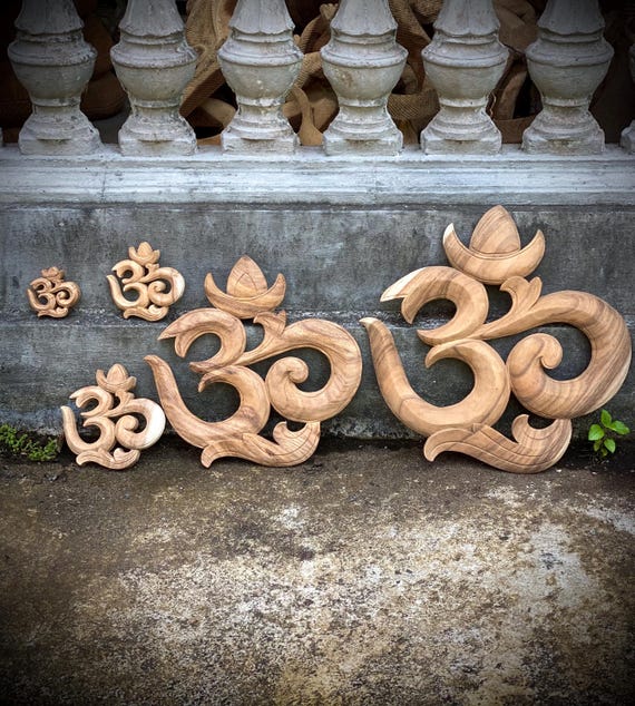 Wooden Om Symbol Wall Art Yoga Decor Hand Carved Meditation Sign