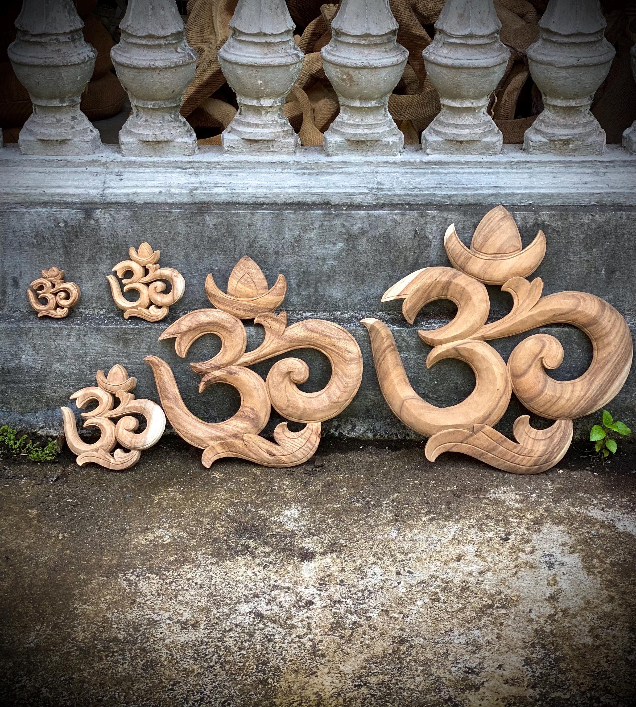 Wooden Om Symbol Wall Art Yoga Decor Hand Carved Meditation Sign