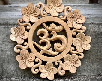 Hand Carved Wooden OM Mandala Wall Art for Yoga Studio Meditation Room and Spiritual Home Decor