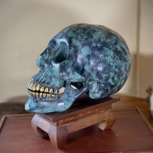Large Brass Skull Sculpture | Handcrafted Javanese Art | Unique Collector&#39;s Statement Piece | Bold Home Decor