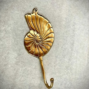 Brass Nautilus Shell Wall Hook Solid Brass Towel Robe Hook Coastal Bathroom Hardware Beach House Entryway Decor
