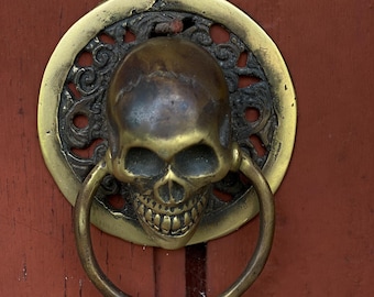 Bronze Skull Door Knocker - Halloween Decor, Unique Gothic Home & Garden Accent - 5&quot;, 3.5&quot;, 3&quot; Sizes - Handcrafted in Bali