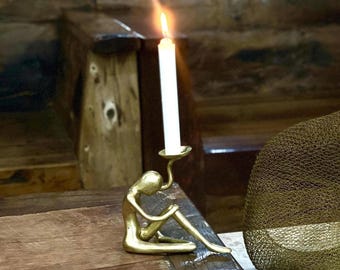 Brass Human Figure Candle Holder Minimalist Body Sculpture Artistic Candlestick Moody Home Decor Meditation Gift