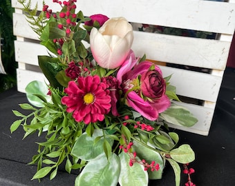 Silk Flower Arrangement Bottle Bouquet Led Candle Included Centerpiece Wedding Table Spring Decoration Pink Tulip Rose Display Home Accent