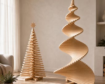 Handmade Wooden Christmas Tree, Small to Large Natural Tree with Rotating Branches, Reusable Christmas Decor