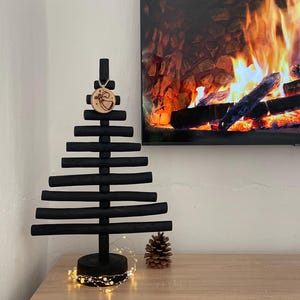 Mini black Christmas tree, small driftwood Xmas tree, decorative Christmas symbol, burnt wood faux Christmas tree, black Xmas decor