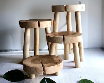 Petit Tabouret Tabouret Rond En Bois - Support Plantes Ou Siège D'appoint - Idéal Salon, Jardin Ou Balcon Mobilier Bois Naturel