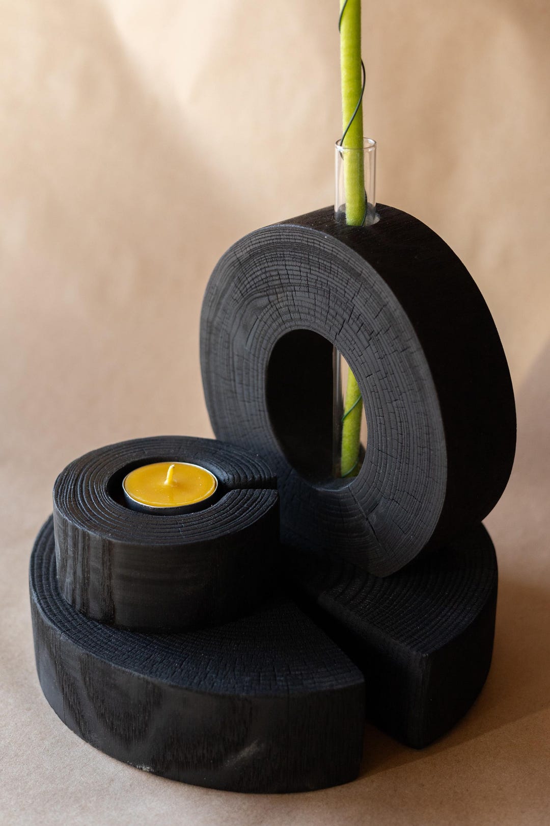 Slab Wooden Tray, Black Slice Vase, Tea Candle Holder, Ash Wood Cake ...