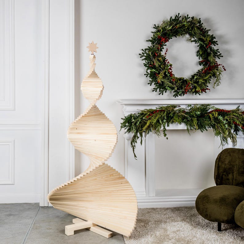 Large spiral Christmas tree, seasonal home decor, Christmas decor, faux Xmas tree, new year symbol, beige color tree, Christmas gift idea image 4