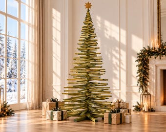 Large Green Wooden Christmas Tree, Handmade Scandinavian Holiday Decor, Sustainable Alternative Tree