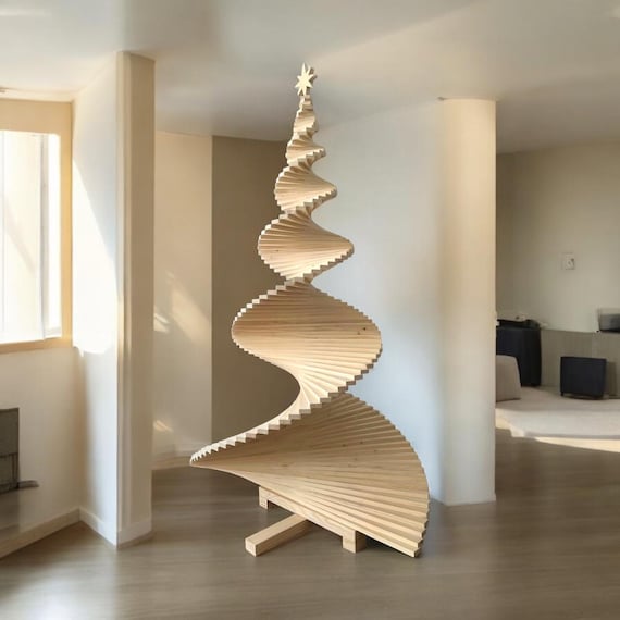 Sustainable living natural wood Christmas tree, Festive home decor gift, Family celebration, Winter seasonal centerpiece, DIY Install 2025