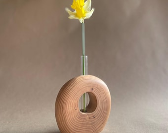 Round shape ash wood vase, handcrafted flower vase, test tube flower wooden vase, table center price eco-friendly vase, wood home decor