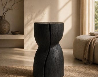 Sculptural Wood Side Table for Living Room, Solid Ash Pedestal Accent, Handcrafted Minimal Furniture, Organic Modern Decor Piece