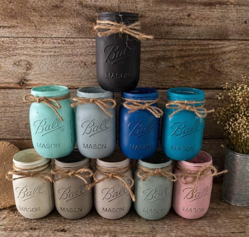 Set of 6 Distressed White Pint or Quart Size Mason Jars – Rustic ...