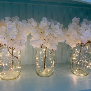 Clear mason jars, pint mason jars, quart mason jars, Lighted mason jar centerpieces, wedding decor, wedding centerpieces, farmhouse decor