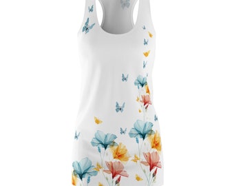 Racerback Dress, Freesias dress, gift for her, Sporty fit dress, spring dress, summer dress, woman gift, floral dress.