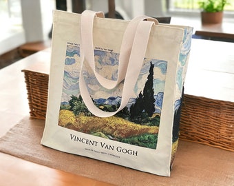 Van Gogh Canvas Tote Bag, Canvas Tote Bag, Large-capacity Shoulder Bag, Shopper Bag, Tote Bag With Zipper, Gift For Her