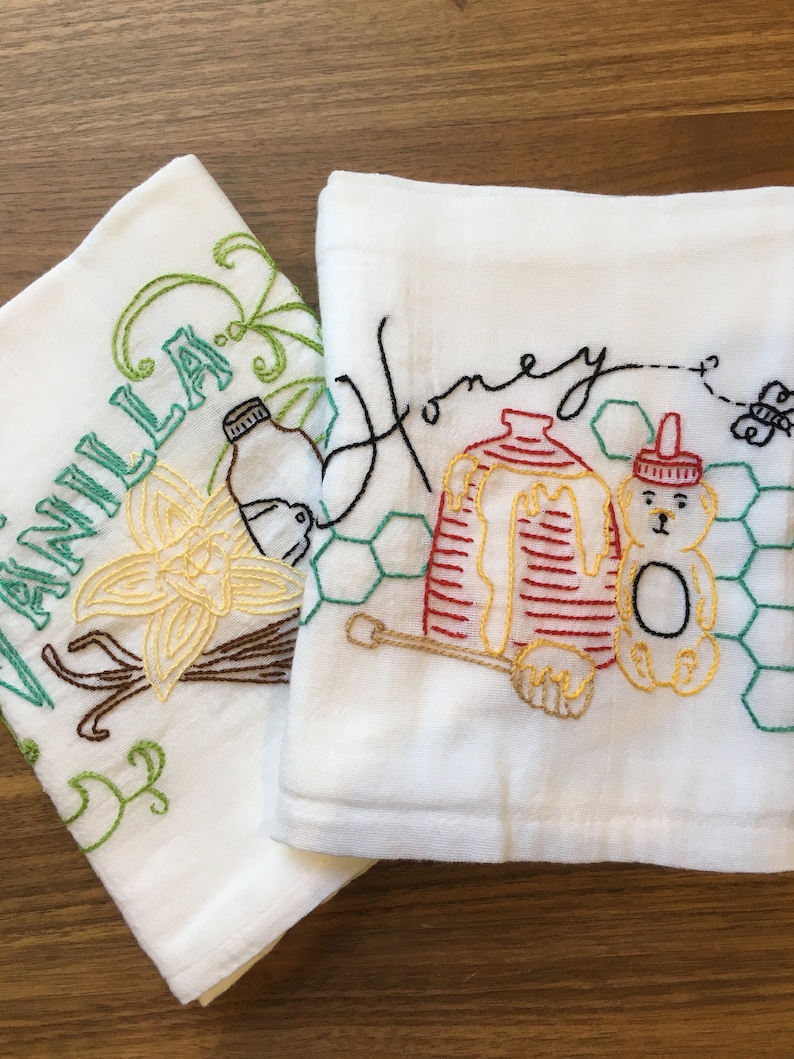 Spices Hand Embroidered Dish Towels Vanilla & Honey Etsy