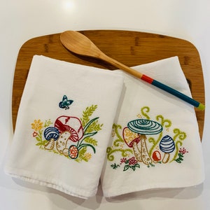 Mushrooms Hand Embroidered Dish Towels