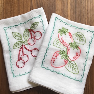 Strawberries and Cherries Hand-embroidered Dish Towels
