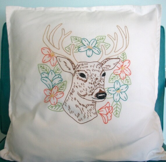 What a Deer Hand Embroidered Pillow