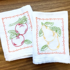 Apples and Pears Hand-embroidered Dish Towels