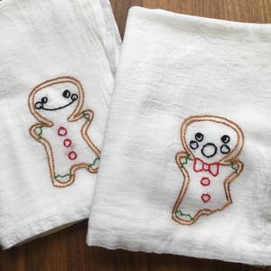 Gingerbread Hand-embroidered Dish Towels