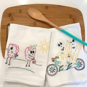 Fruity Fun Hand Embroidered Dish Towels