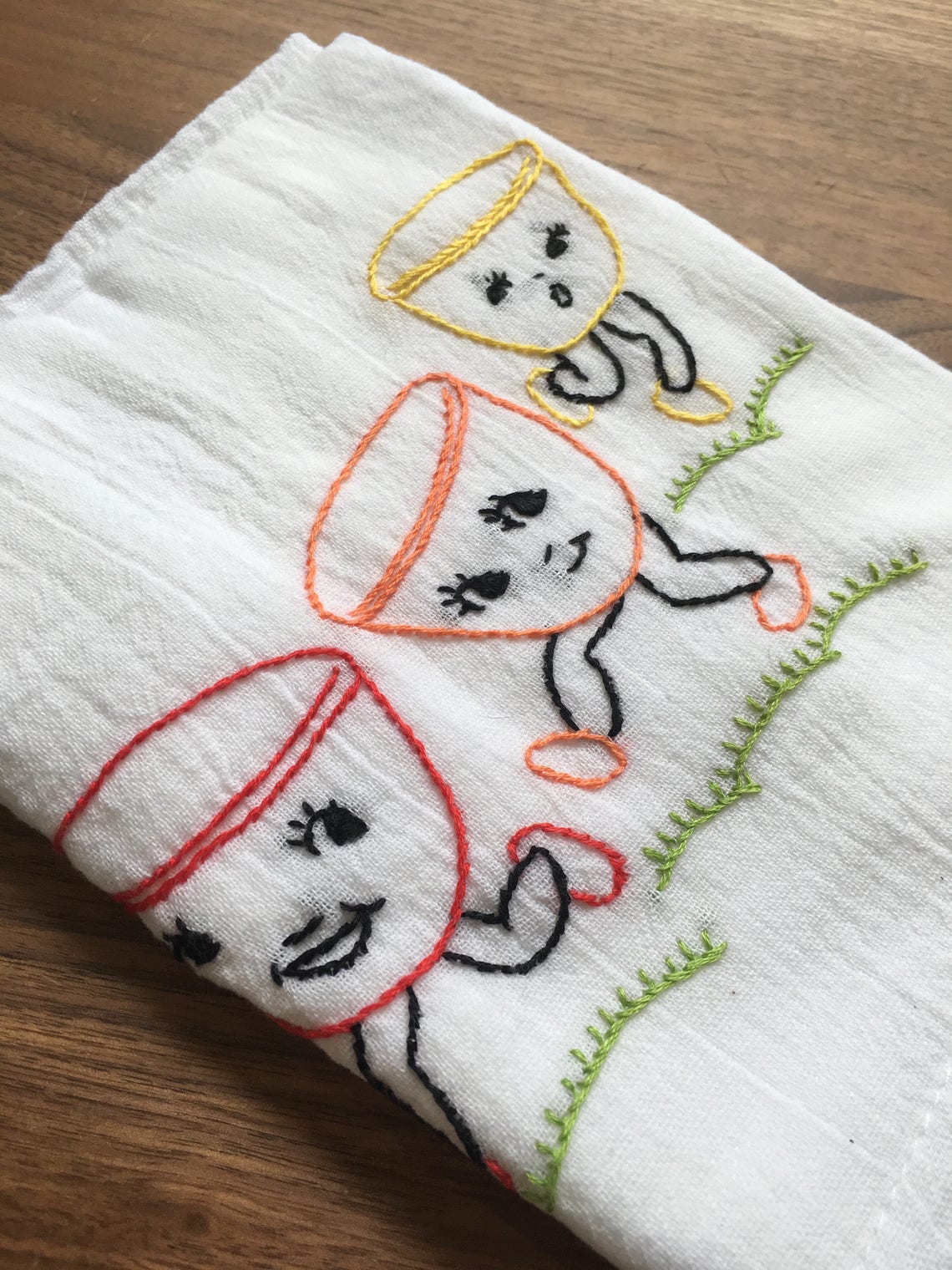 Happy Dishes Set of 5 Hand Embroidered Dish Towels Etsy
