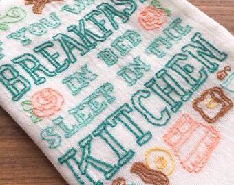 Breakfast In Bed Sampler Hand Embroidered Dish Towel