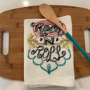 Rock N Roll Hand Embroidered Dish Towels