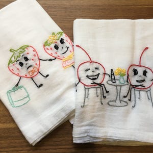 Fruity Friends Hand-embroidered Dish Towels