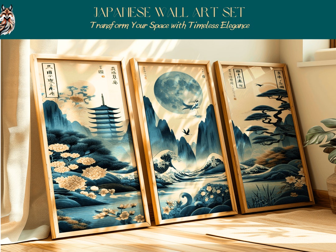 Japanese Wall Art Print, Set of 3 Japandi Style Artful Wall Art Decor