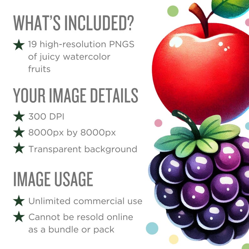 Watercolor Fruit Clipart Bundle, Clipart for Flashcards, Classroom and ...