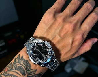 Orologio gotico con borchie e quadrante intercambiabile fai da te, orologio da polso punk in acciaio inossidabile con quadrante personalizzabile e confezione regalo, regalo per uomo o fidanzato