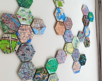 Azulejos de viaje hexagonales de mapa personalizado, posavasos, regalo, decoración de pared, decoración personalizada del hogar, regalo de mapa, regalo de viaje