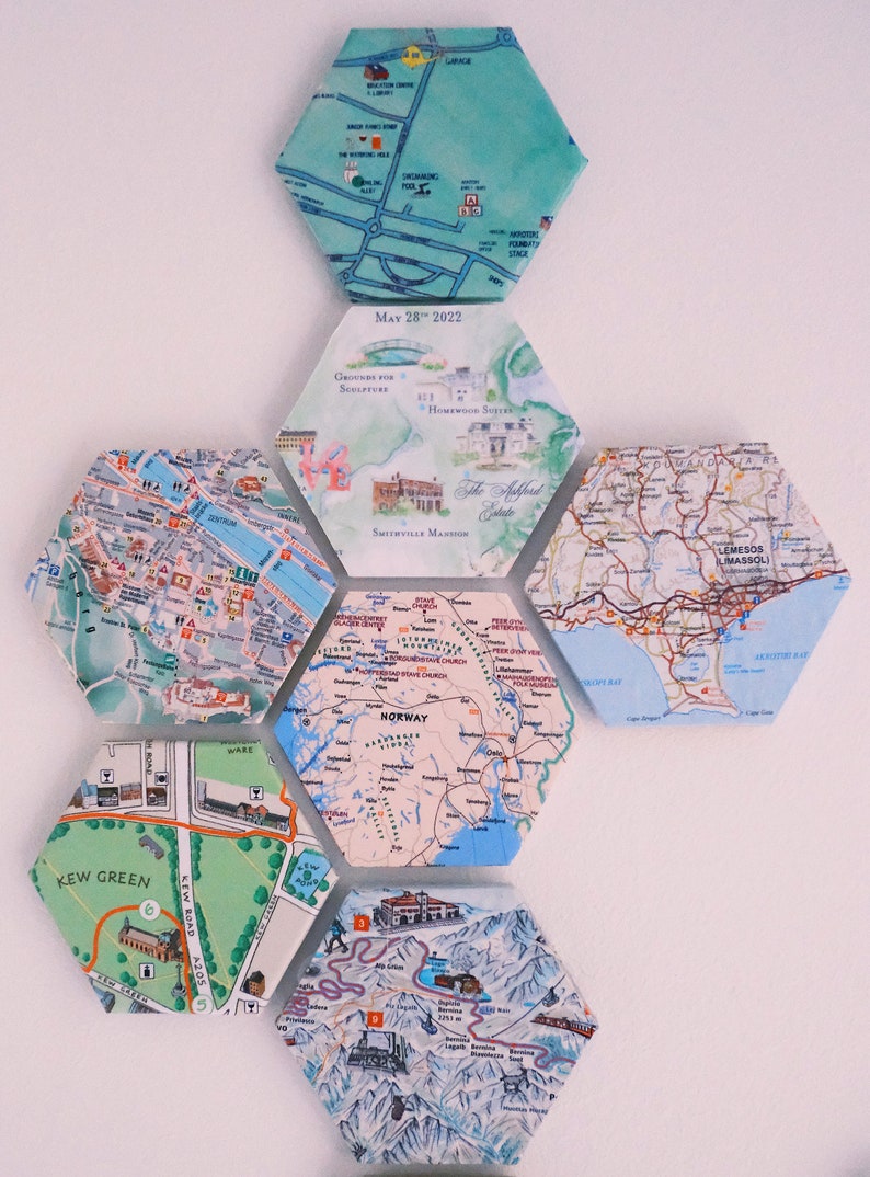 Custom Map Hexagon Travel Tiles, Coasters, Gift, Wall Decor, Custom Home Decor, Map Gift, Travel Gift image 3