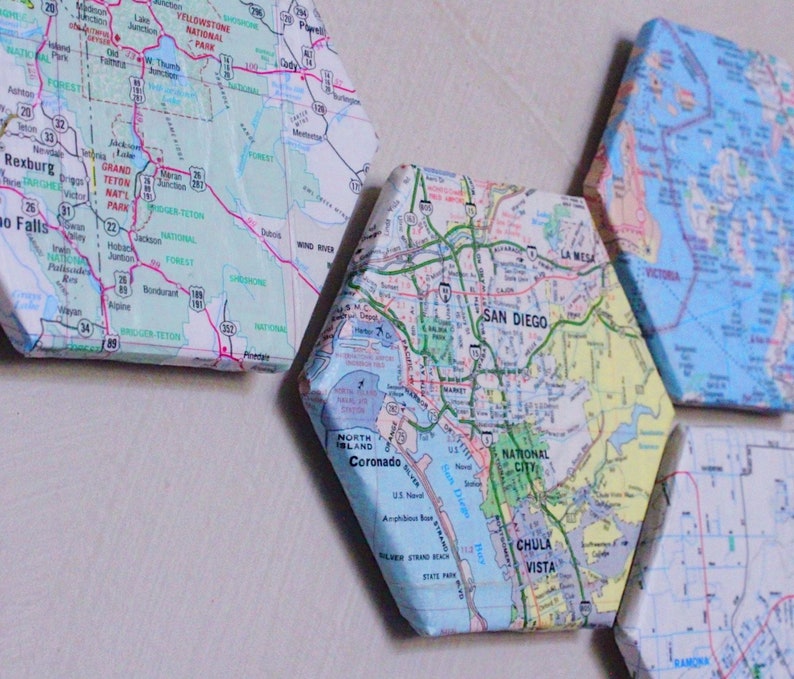 Custom Map Hexagon Travel Tiles, Coasters, Gift, Wall Decor, Custom Home Decor, Map Gift, Travel Gift image 8