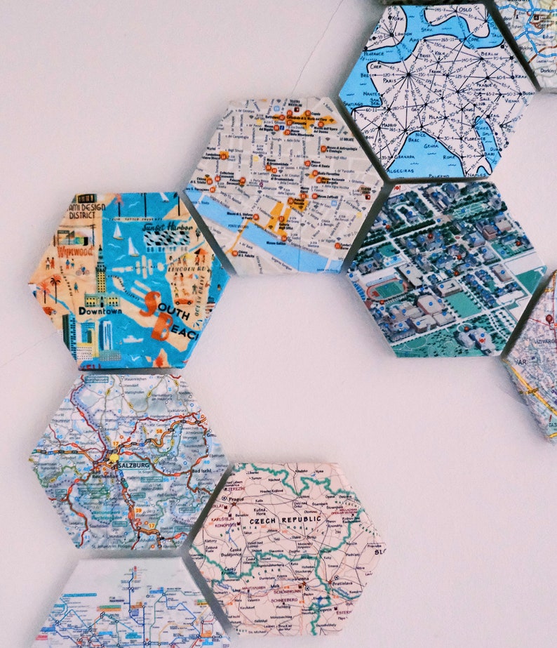 Custom Map Hexagon Travel Tiles, Coasters, Gift, Wall Decor, Custom Home Decor, Map Gift, Travel Gift image 4